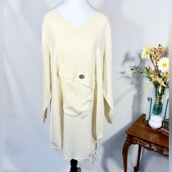 Match Point Linen Asymmetrical Pocket Tie Side Shirtdress Soft Yellow~XL 🧡 - Picture 12 of 12